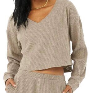 NWOT- Alo Yoga Ribbed Tan V-Neck Top